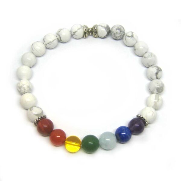 Bracciale Pietre Naturali 7 Chakra E Howlite Bianca 8mm | KIREI PARIS, Fatto A Mano, Litoterapia - 3