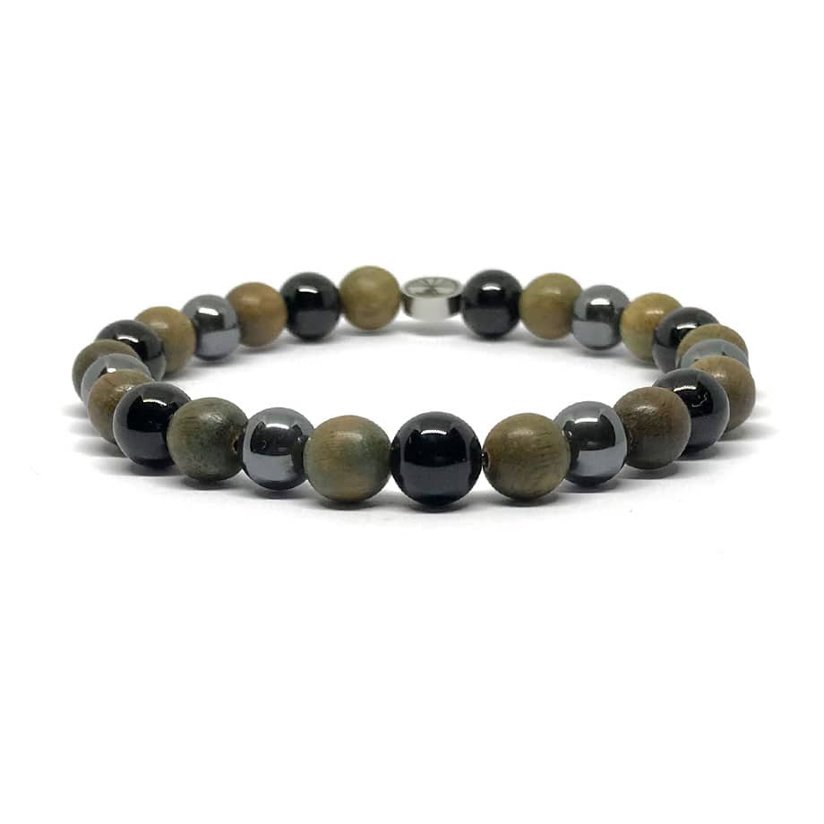 Bracelet Bois de Santal, Tourmaline, Hématite