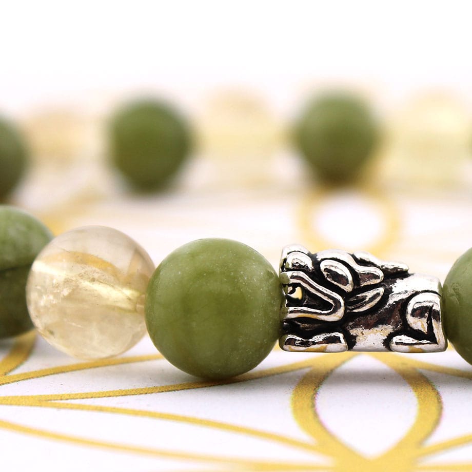 Bracelet Citrine et Jade avec Pixiu en argent 925