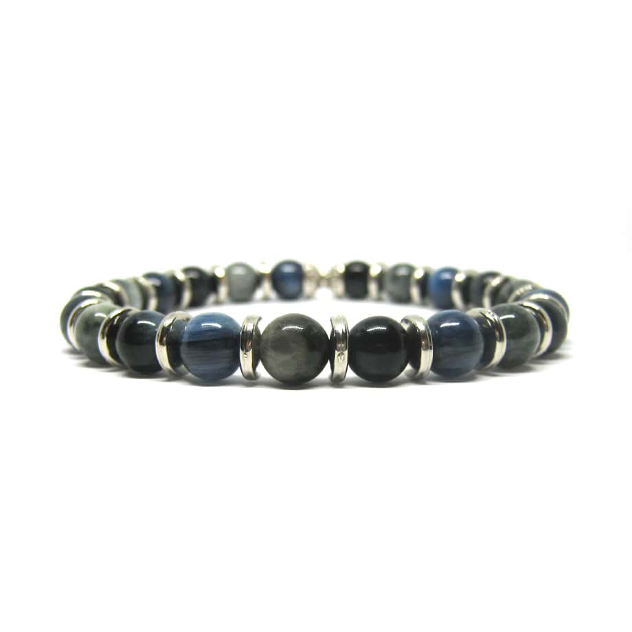 Bracelet Cyanite, Quartz Oeil de Chat et Oeil de Faucon