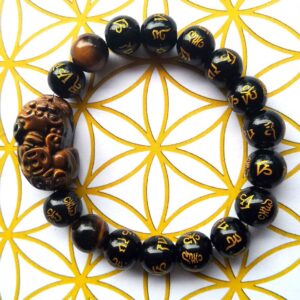 Bracelet Feng Shui PiXiu Œil de Tigre et Obsidienne noire pour la fête des Pères