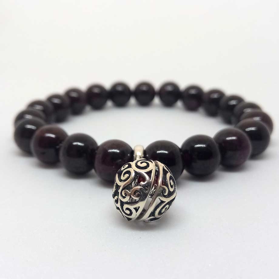 Bracelet Grenat rouge avec charme boîte secrète en argent 925