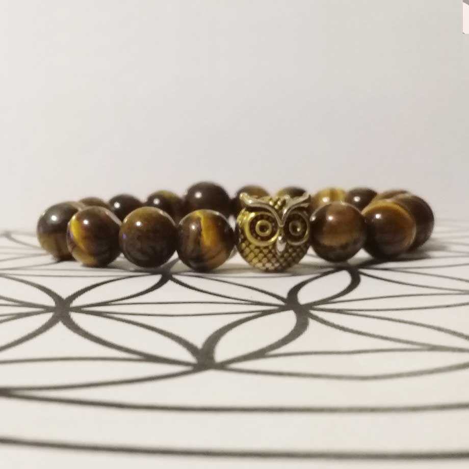 Bracelet en pierres naturelles Oeil de tigre et perle Hibou