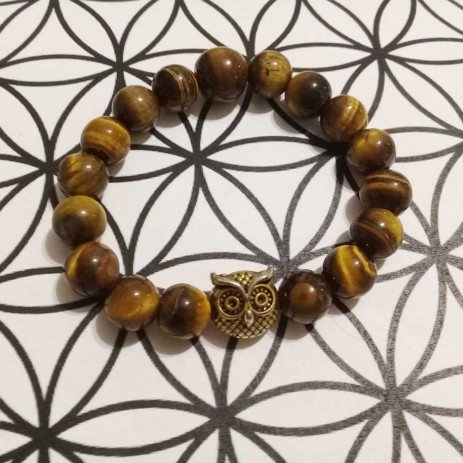 Bracelet en pierres naturelles Oeil de tigre et perle Hibou