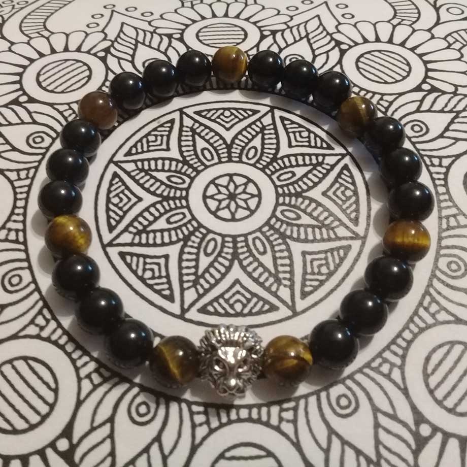 Bracelet de protection en pierres naturelles Tourmaline, Œil de tigre et Obsidienne Œil céleste