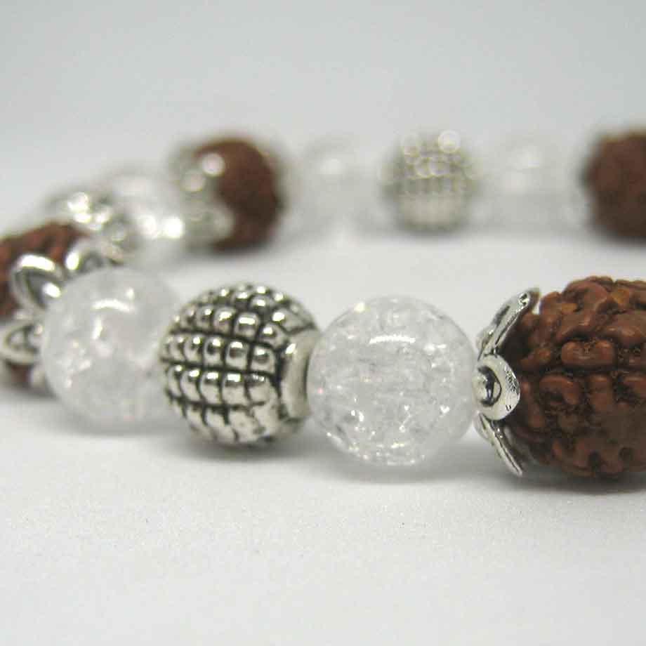 Bracelet Rudraksha et Cristal de Roche