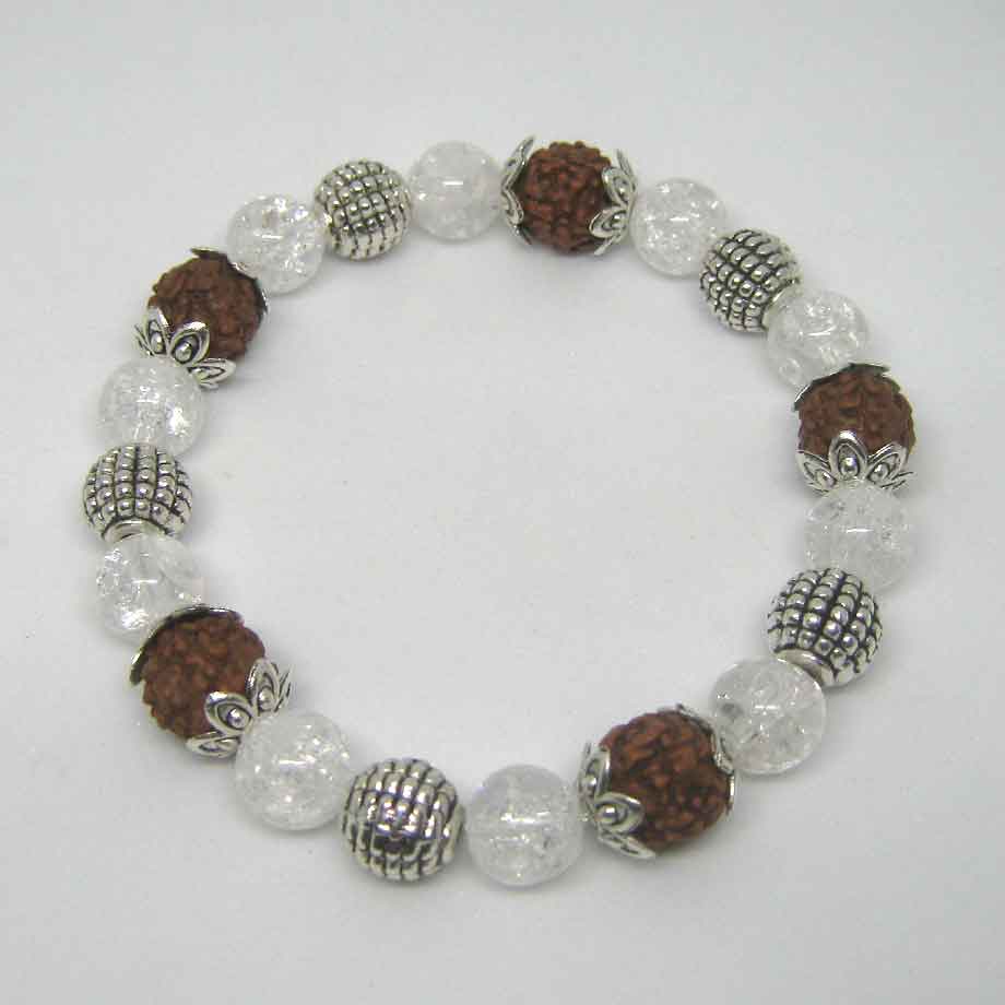 Bracelet Rudraksha et Cristal de Roche