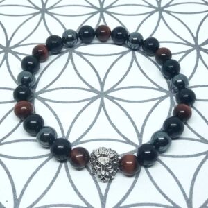 Bracelet Triple protection en pierres naturelles H&eacute;matite, Tourmaline et &OElig;il de Taureau
