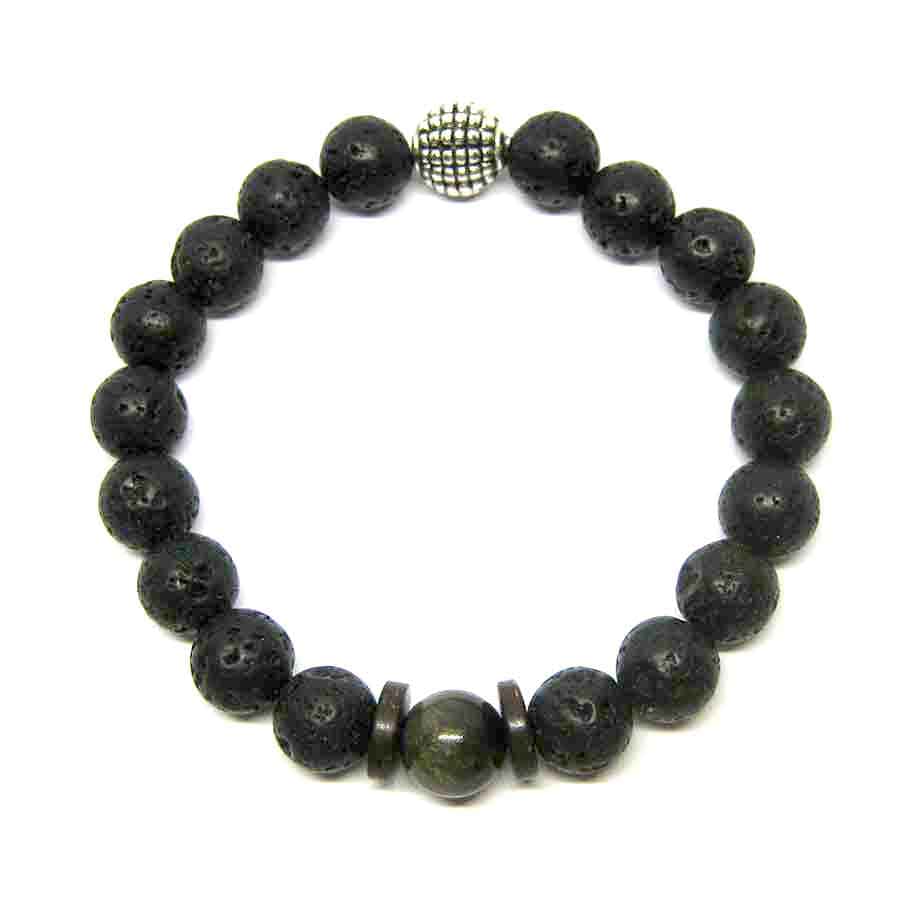 Bracelet Volcanique Pierre de lave et perle Obsidienne dorée