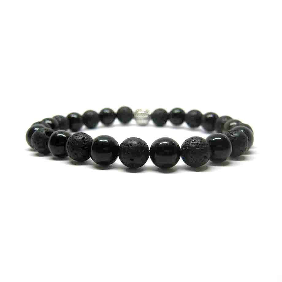 Bracelet Volcanique Pierre de lave et perle Obsidienne dorée