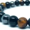 Bracelet de protection extrême Œil de tigre, Obsidienne et Hématite 8mm