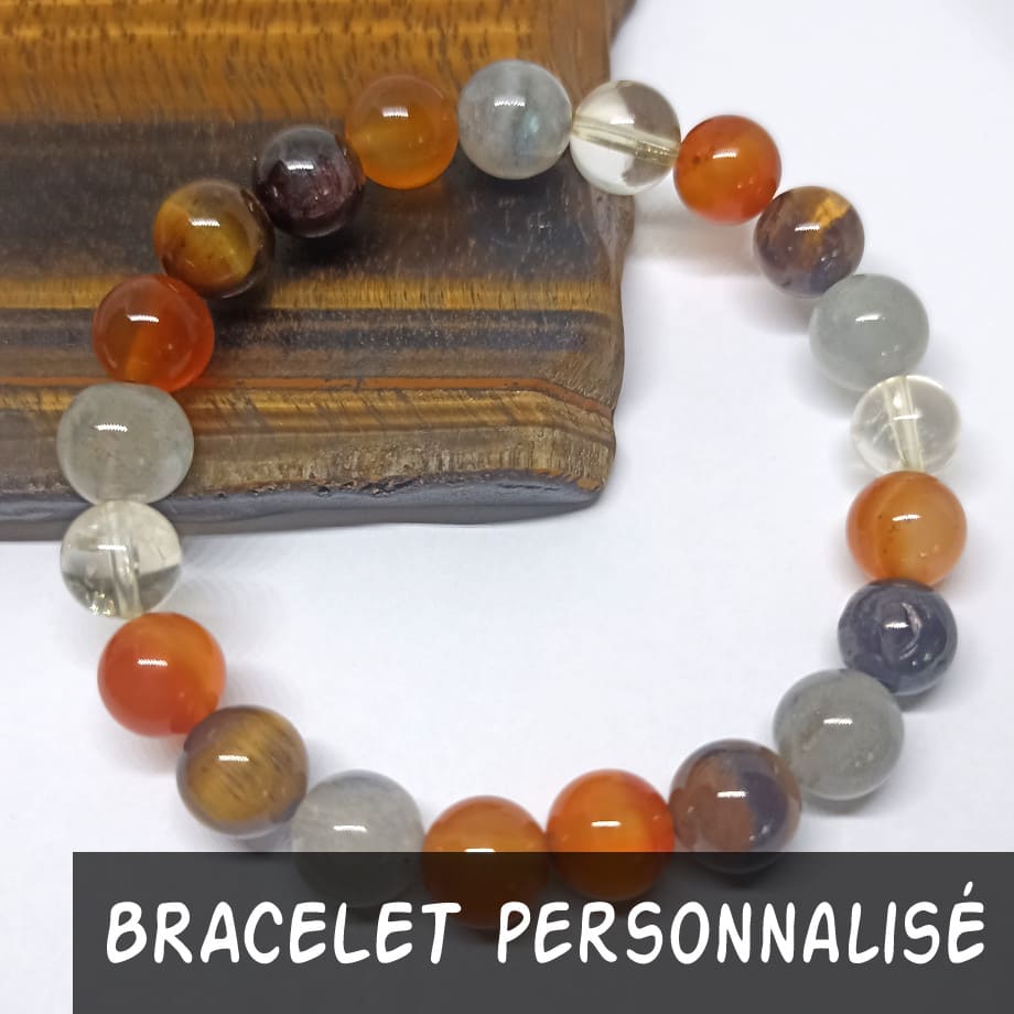 Bracelet personnalisé Cornaline, Œil de Tigre, Labradorite, Grenat et Citrine