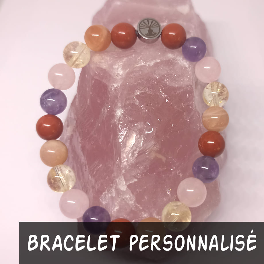 Bracelet personnalisé Jaspe rouge, Pierre de Lune, Citrine, Quartz rose et Améthyste
