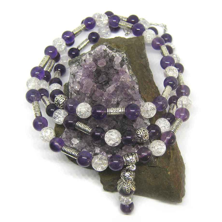 Collier Sahasrāra Améthyste Cristal de Roche naturels Collier Sahasrāra Améthyste Cristal de Roche naturels