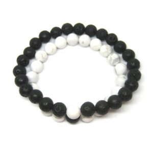 Bracelet Amiti&eacute; Yin Yang en pierres de lave et Howlite