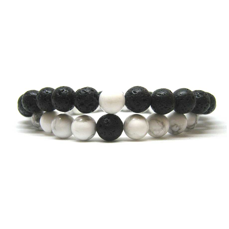 Bracelet Pierres Naturelles : Lave Et Howlite, Neuf Avec étiquettes