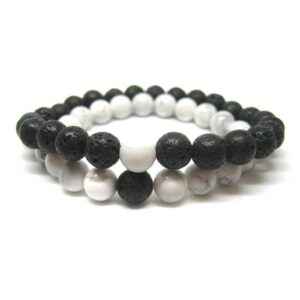 Bracelet Amitié Yin Yang en pierres de lave et Howlite