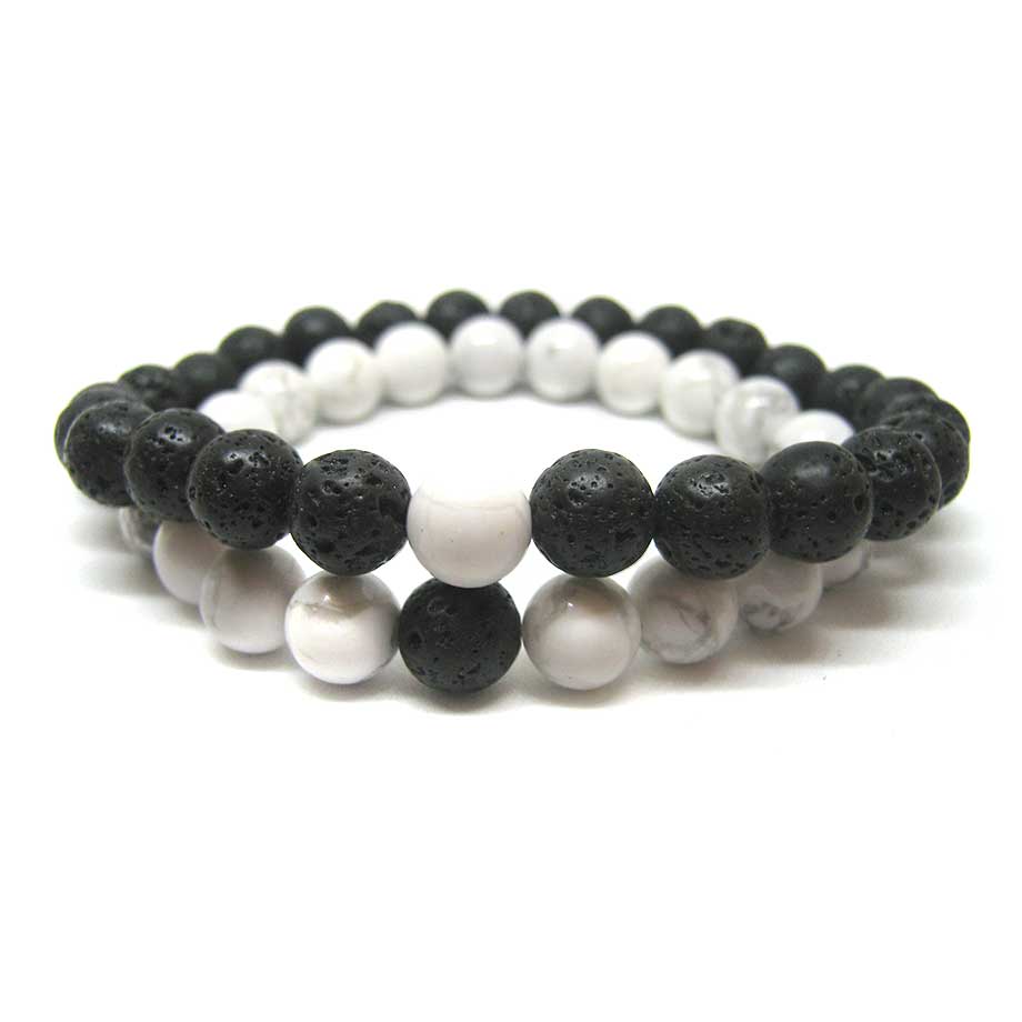 Bracelet Amitié Yin Yang en pierres de lave et Howlite Bracelet Amitié Yin Yang en pierres de lave et Howlite