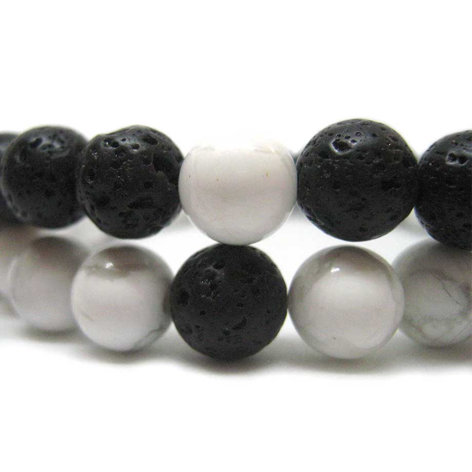 Bracelet Amitié Yin Yang en pierres de lave et Howlite Bracelet Amitié Yin Yang en pierres de lave et Howlite