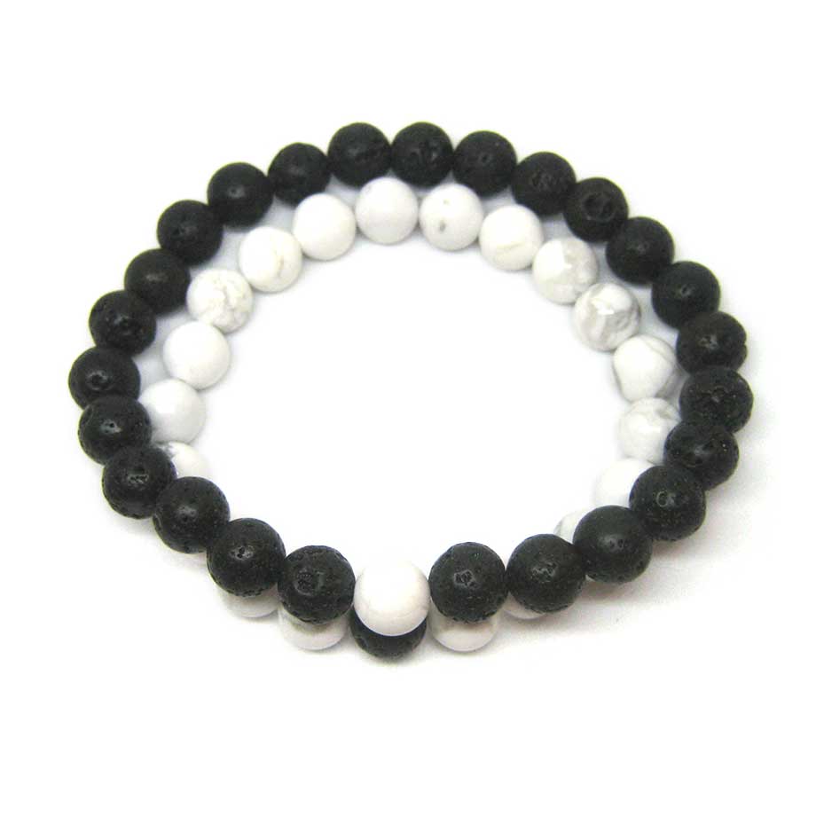 Bracelet Amitié Yin Yang en pierres de lave et Howlite Bracelet Amitié Yin Yang en pierres de lave et Howlite