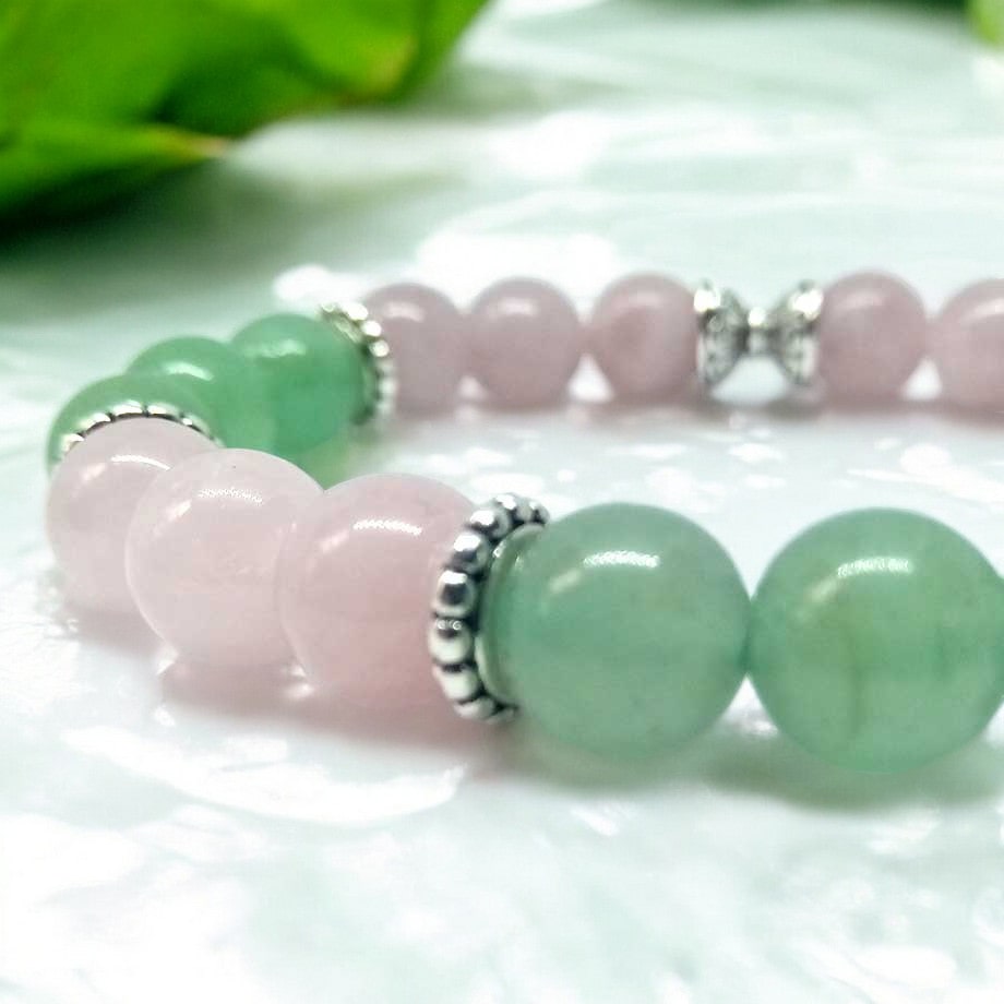 Bracelet Chakra Cœur Aventurine verte et Quartz rose