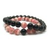 Bracelet couple distance Tourmaline noire Rhodochrosite