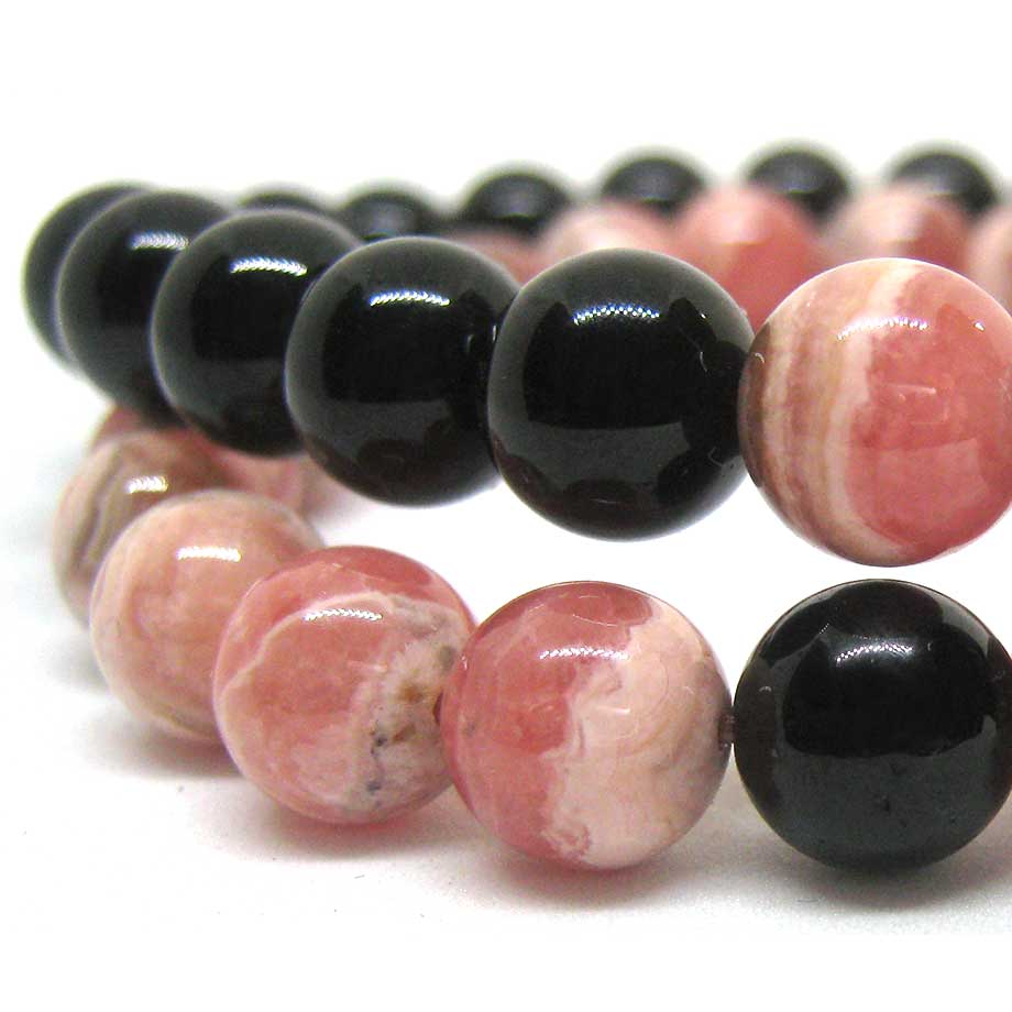 Bracelet couple distance Tourmaline noire Rhodochrosite