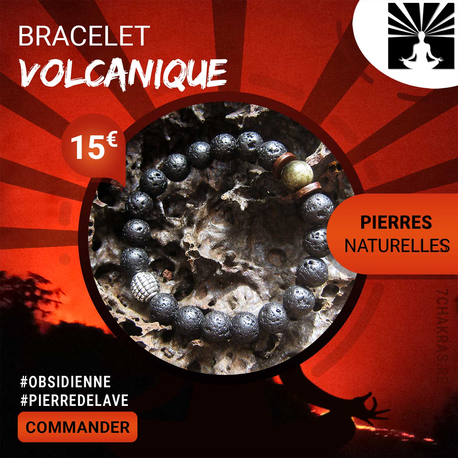 Bracelet Volcanique Pierre de lave et Obsidienne dorée