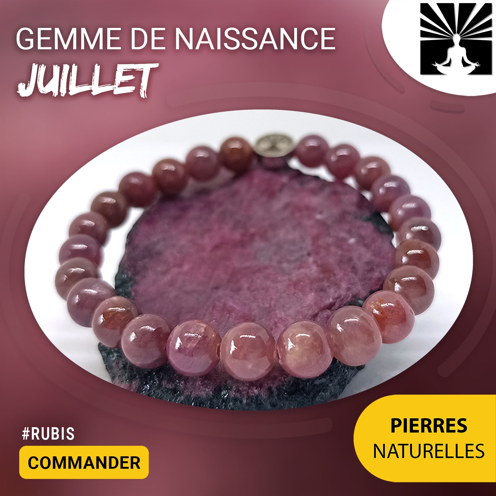 Bracelet Gemme de naissance du mois de Juillet en Rubis