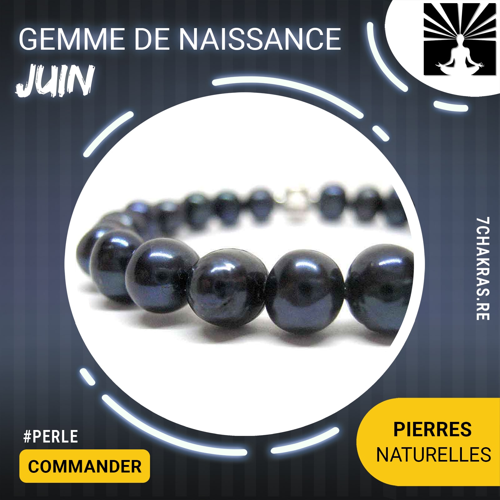 Bracelet Perles Pierres Ovales Noires Reflets Bleus - Vintage Original